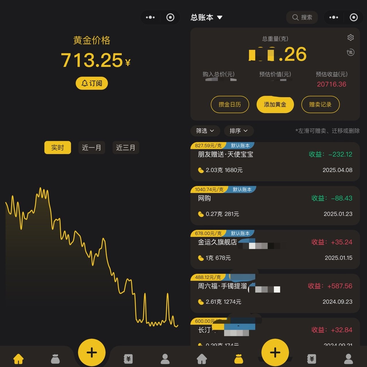 记录自己个人黄金买卖是否赚钱的小程序-🛠️软件工具资料-🦁营销大师-平哥科技珠宝商学院